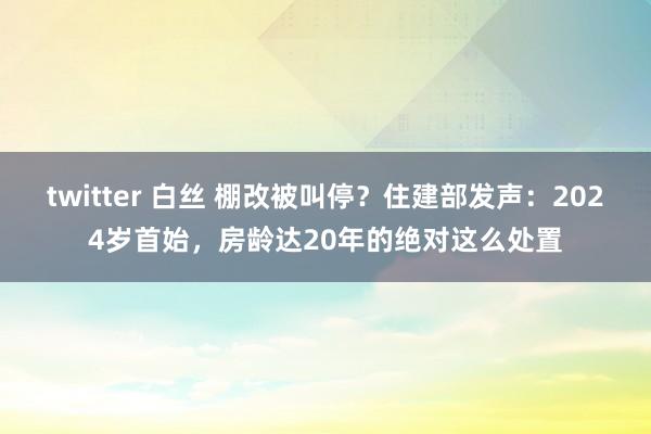 twitter 白丝 棚改被叫停？住建部发声：2024岁首始，房龄达20年的绝对这么处置