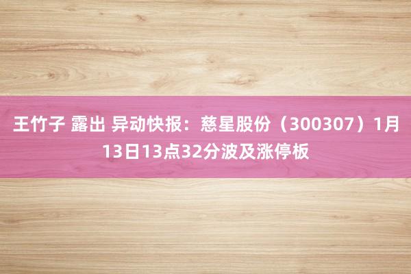 王竹子 露出 异动快报：慈星股份（300307）1月13日13点32分波及涨停板
