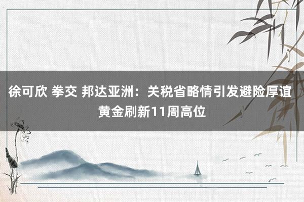 徐可欣 拳交 邦达亚洲：关税省略情引发避险厚谊 黄金刷新11周高位