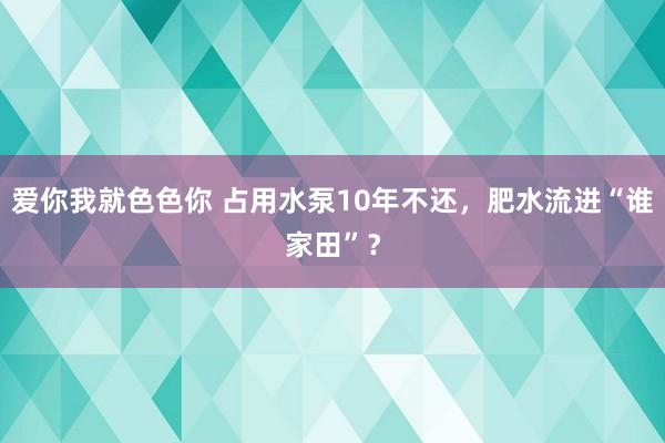 爱你我就色色你 占用水泵10年不还，肥水流进“谁家田”？