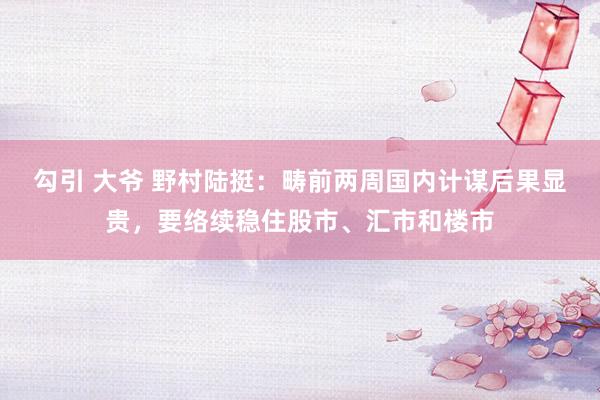 勾引 大爷 野村陆挺：畴前两周国内计谋后果显贵，要络续稳住股市、汇市和楼市